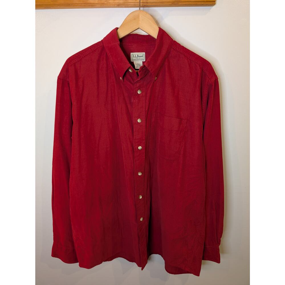 L.L.Bean Burgundy Corduroy Button Down Shirt Gorpcore Outdoors Large